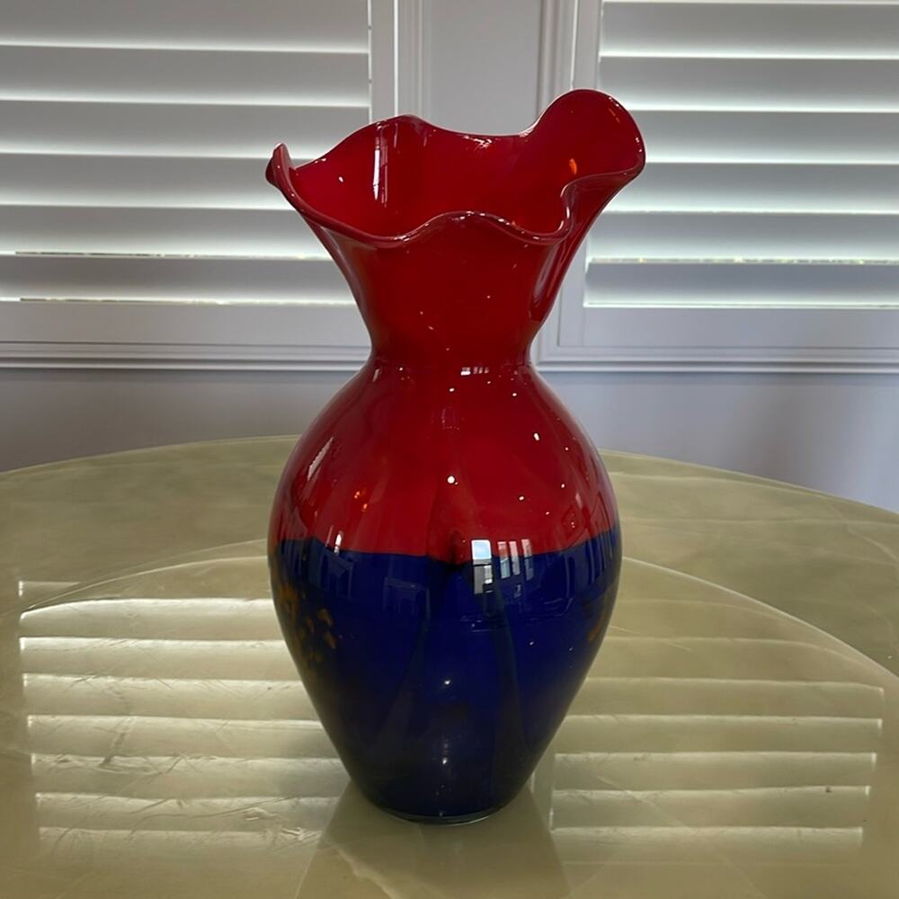 Handmade Blown Glass Bouquet Top Vase Red Multi  Signed